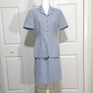 VTG Kasper ASL shirt suit, size 4. Beautiful pastel blue, tailored, embroidered
